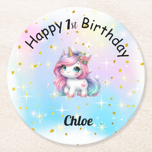 Posavasos de Cumpleaños Personalizado Round Paper Coaster (Front)