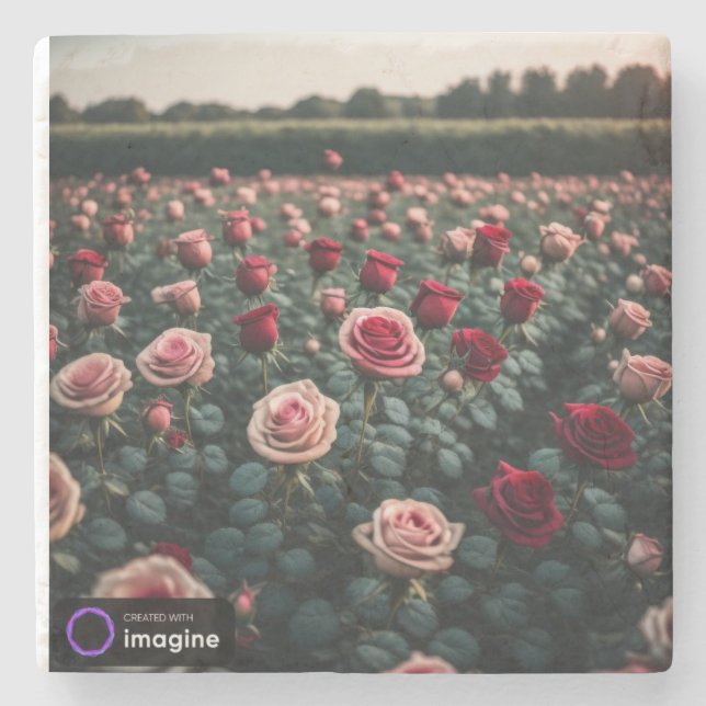 Posavasos Floral Roses Stone Coaster (Front)