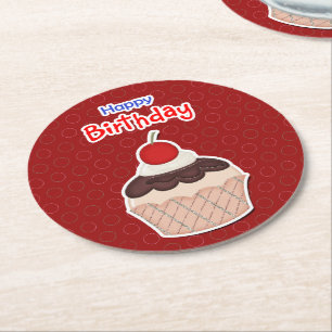 Posavasos of cardboard - Happy Birthday Round Paper Coaster