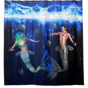 Poseidon And the Mermaid Shower Curtain