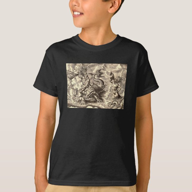 Poseidon at Sea World Map T-Shirt (Front)