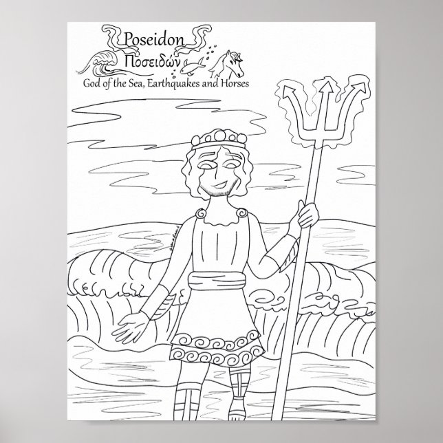 Poseidon Colouring Page Print (Front)