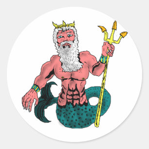Poseidon, Greek God of the Sea Holding Trident Classic Round Sticker