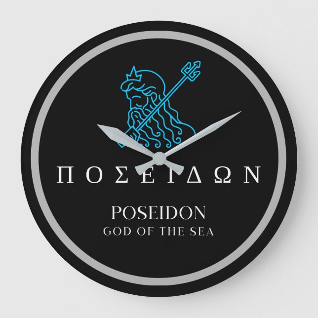 Poseidon Greek God of the Sea Trident Design Large Clock (Front)