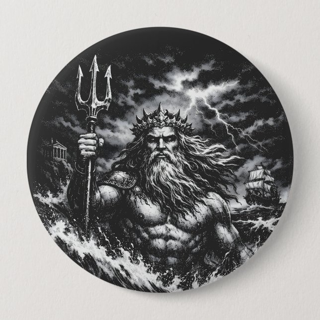Poseidon — Lord of the Deep by BurnsInHell 10 Cm Round Badge (Front)