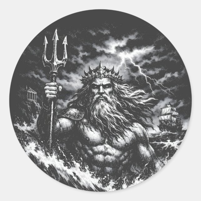Poseidon — Lord of the Deep by BurnsInHell Classic Round Sticker (Front)