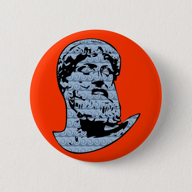 Poseidon statue 6 cm round badge (Front)