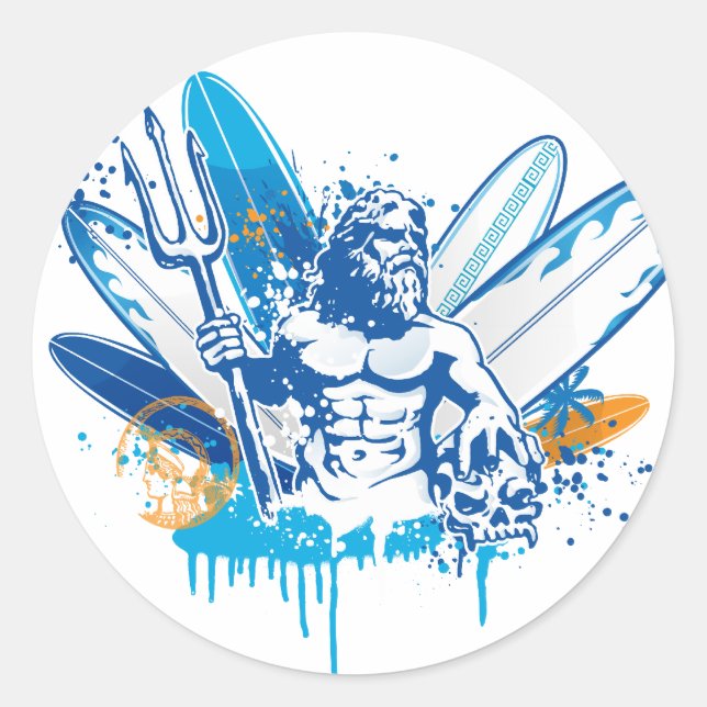 poseidon surfer classic round sticker (Front)