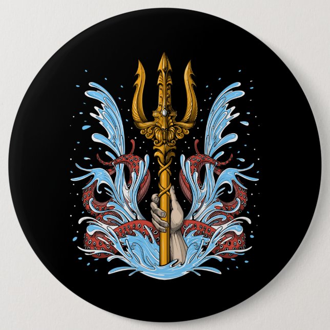 Poseidon Trident 6 Cm Round Badge (Front)