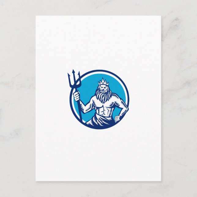 Poseidon Trident Circle Woodcut Postcard (Front)