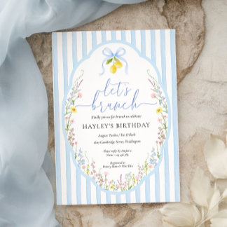 Posey Wildflower Blue Bow Birthday Brunch Invitation