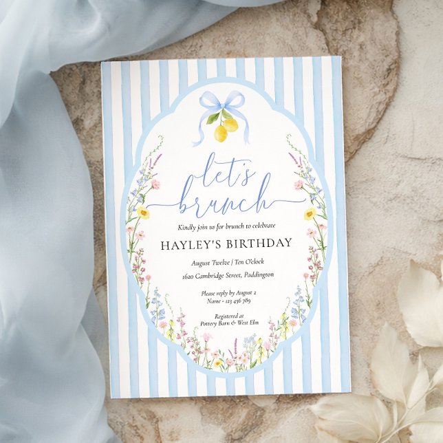Posey Wildflower Blue Bow Birthday Brunch Invitation (Creator Uploaded)