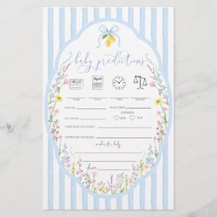 Posey Wildflowers Blue Bow Baby Predictions Game