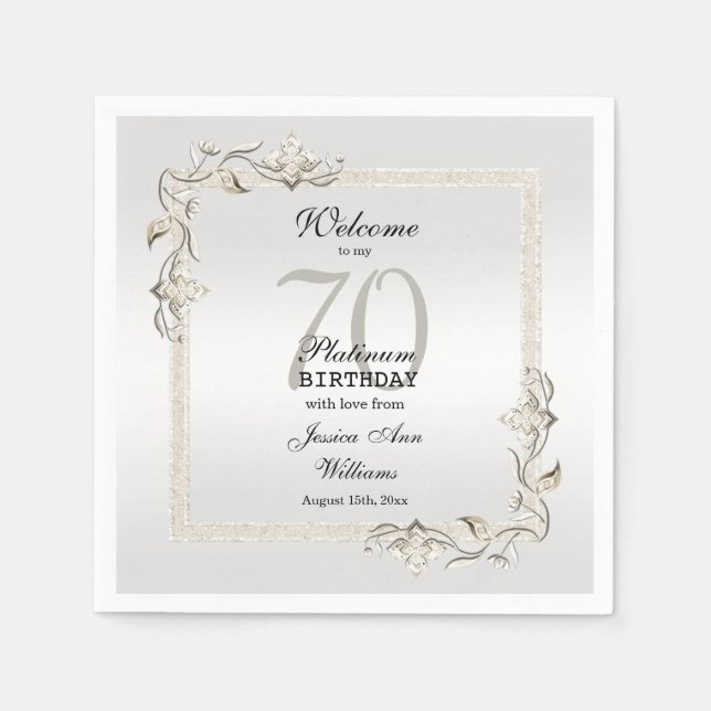 Posh 70th Platinum Birthday Square  Napkin (Front)
