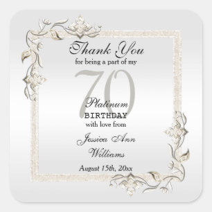 Posh 70th Platinum Birthday Square Sticker