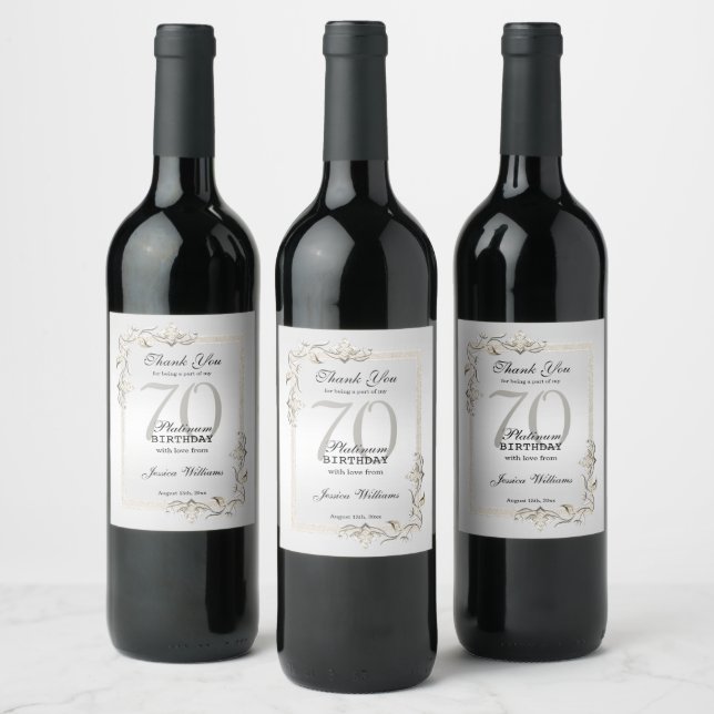 Posh 70th Platinum Birthday Wine Label (Bottles)