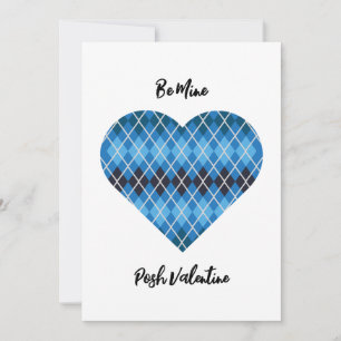 Posh Argyle Dark Blue Big Heart Valentine Flat Holiday Card