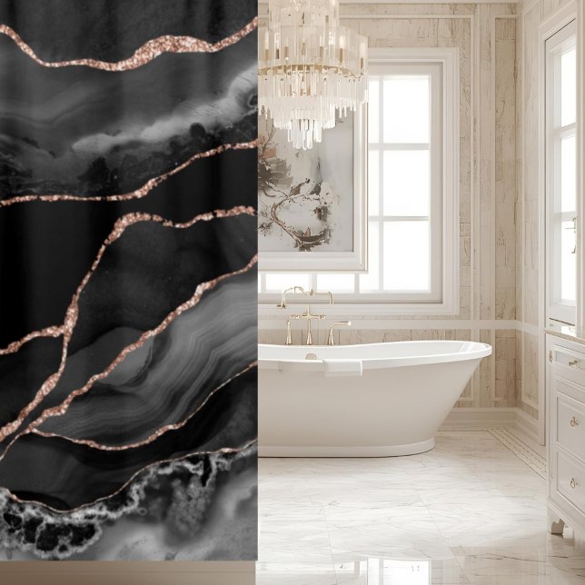 Posh Bathroom Decor | Black Agate Shower Curtain (Creator Uploaded)