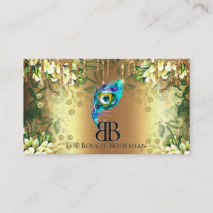 Posh Bougie Glittery Bohemian Blue Florals Drips Business Card