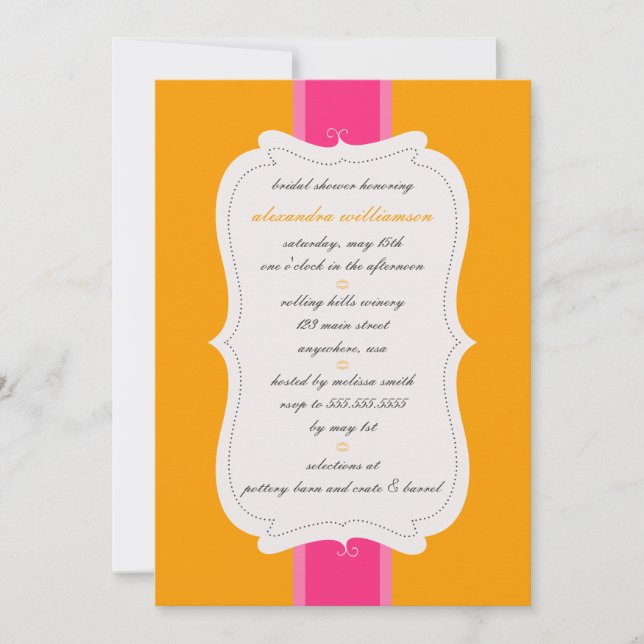 Posh Bridal Shower Invitation {Orange & Pink} (Front)