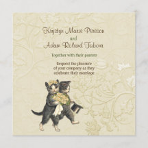 Posh Cats Ivory Wedding Invitation
