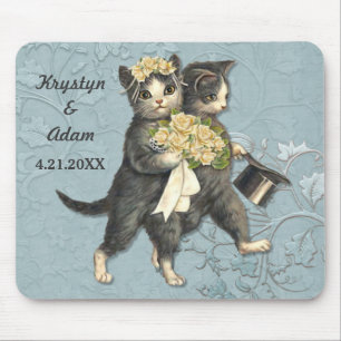 Posh Cats Wedding Blue Mouse Pad