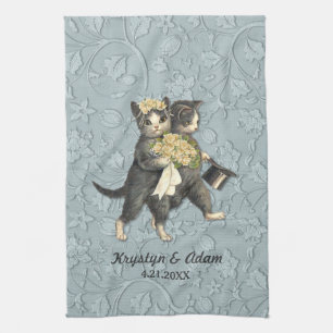 Posh Cats Wedding Blue Tea Towel