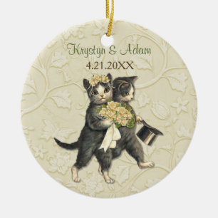 Posh Cats Wedding Ivory Ceramic Ornament