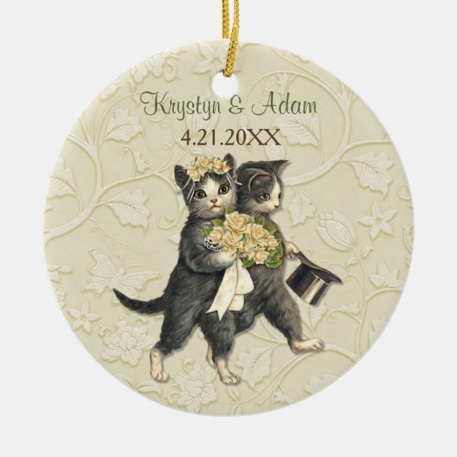 Posh Cats Wedding Ivory Ceramic Ornament (Front)