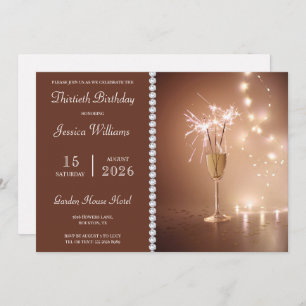 Posh Champagne, Sparkles & Lights Birthday Party Invitation