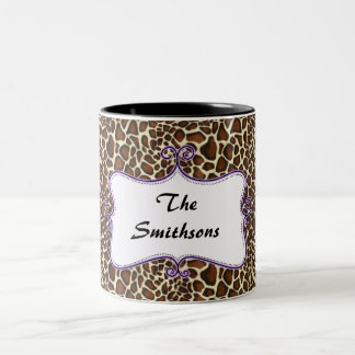 Posh chic trendy leopard print,purple personalised Two-Tone coffee mug