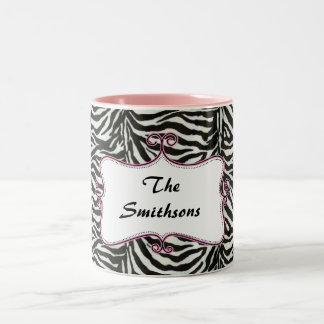 Posh chic trendy zebra stripes,pink personalised Two-Tone coffee mug