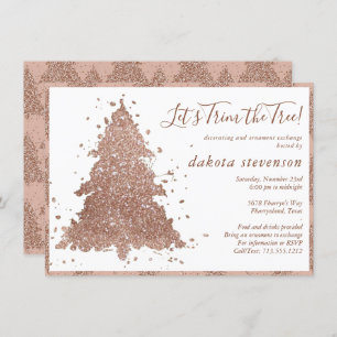 Posh Christmas   Glam Rose Gold Tree Trim Party Holiday Card