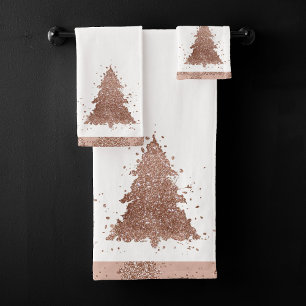 Posh Christmas Tree Glam Rose Gold Luxurious Bath Towel Set