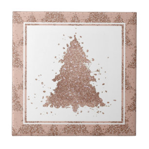 Posh Christmas Tree   Glam Rose Gold Luxurious Ceramic Tile