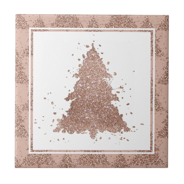 Posh Christmas Tree | Glam Rose Gold Luxurious Ceramic Tile (Front)