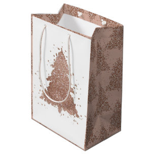 Posh Christmas Tree   Glam Rose Gold Luxurious Medium Gift Bag