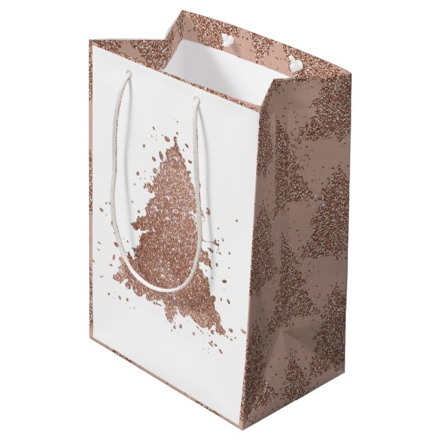 Posh Christmas Tree | Glam Rose Gold Luxurious Medium Gift Bag (Back Angled)