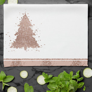 Posh Christmas Tree   Glam Rose Gold Luxurious Tea Towel