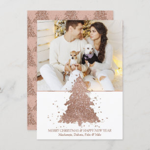 Posh Christmas Tree Glam Rose Gold Photo Holiday Card