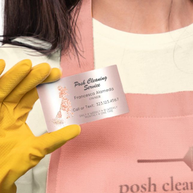 Posh Cleaning Service Metallic Pink Glitter Maid Business Card (Creator Uploaded)