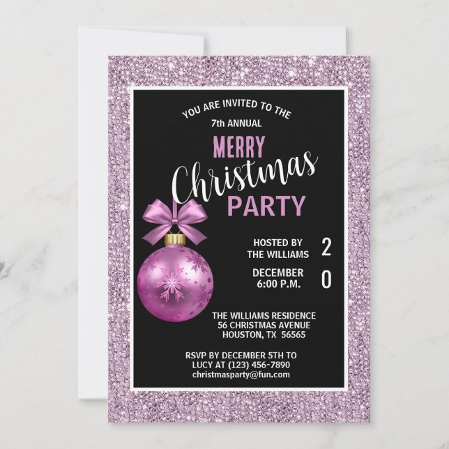 Posh Decorative Lilac Christmas Invitation (Front)