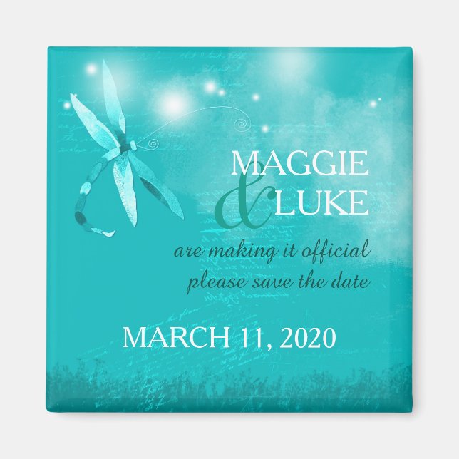 Posh Dragonfly Teal Wedding Save the Date Magnet (Front)