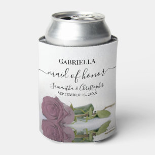 Posh Dusty Mauve Pink Rose Maid of Honour Wedding Can Cooler