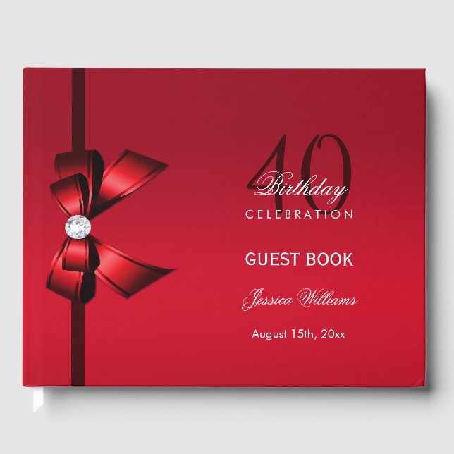 Posh Gem Bow & Ribbon 40th Birthday Guest Book (Front)