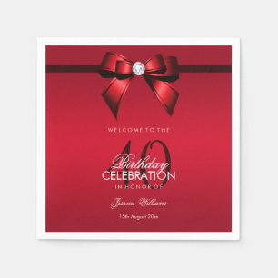Posh Gem Bow & Ribbon 40th Birthday Napkin
