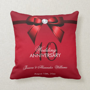 Posh Gem Bow & Ribbon 40th Wedding Anniversary Cushion