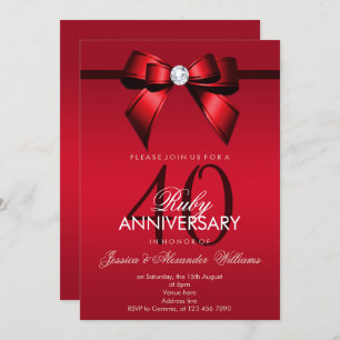 Posh Gem Bow & Ribbon 40th Wedding Anniversary Invitation