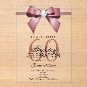 Posh Gem Bow & Ribbon 60th Birthday Acrylic Invitations