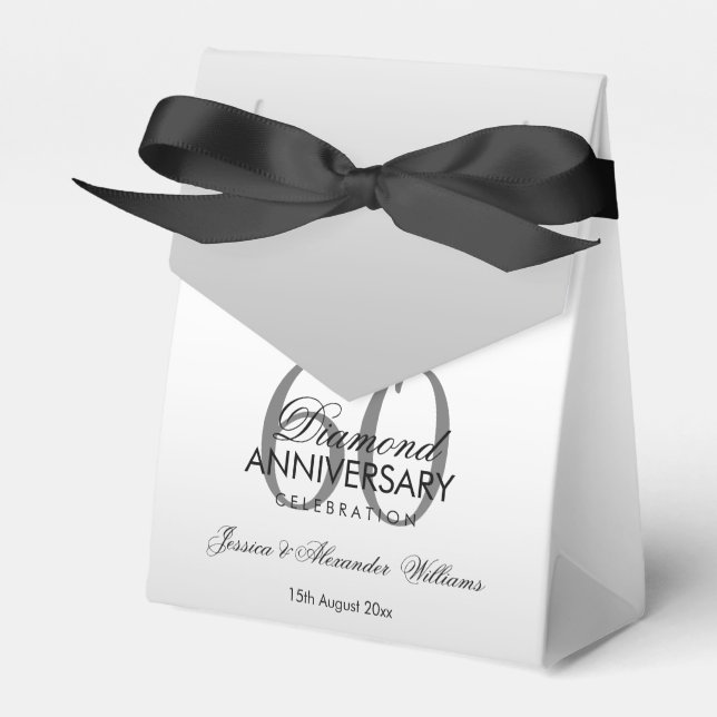 Posh Gem Bow & Ribbon 60th Wedding Anniversary Favour Box (Front Side)
